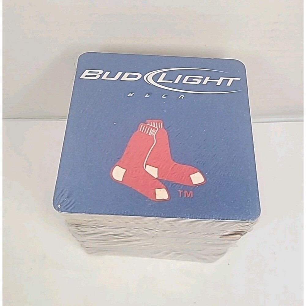 Lot Of 50 Bud Light Red Sox Baseball Beer Coasters 4” Square New